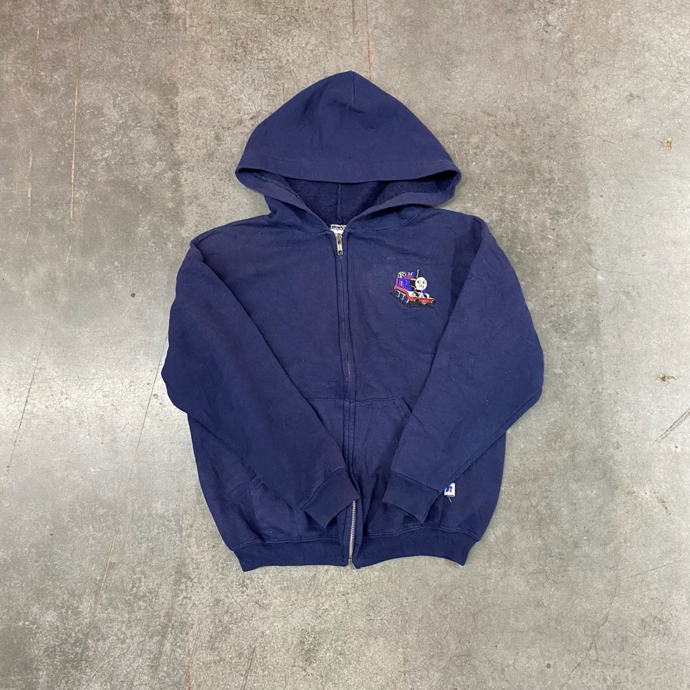 Vintage Russell Athletic Full Zip‎ Hoodie Sweatshirt Navy Youth Medium